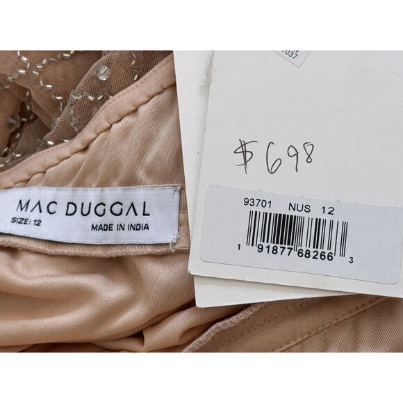 NEW MAC DUGGAL Nude Sleeveless Plunge Neck Prom Strappy Evening Gown Size 12 - Picture 9 of 10